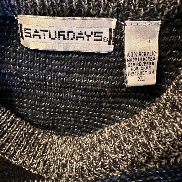 Vintage 90s Saturdays Crewneck Sweater Sz XL Blue Geo Abstract Grandpa Unisex - Picture 4 of 4